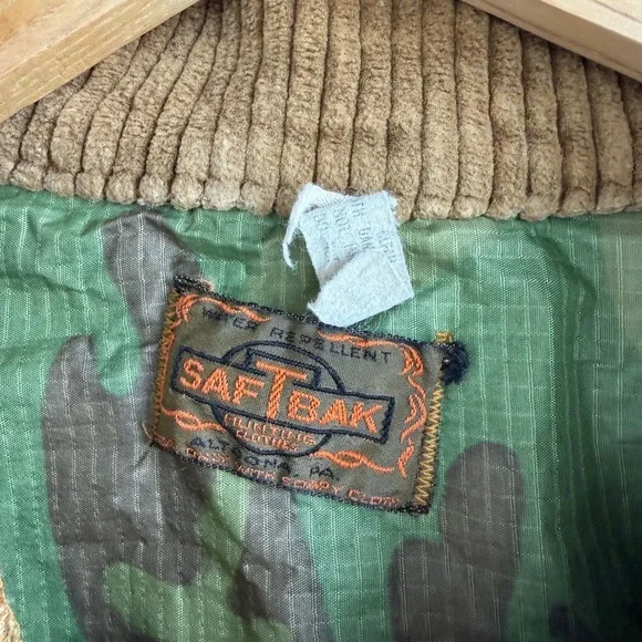 Vintage 70s SafTBak Duck Camo Hunting Jacket Men L Frog Skin Corduroy Field Coat - Picture 8 of 12